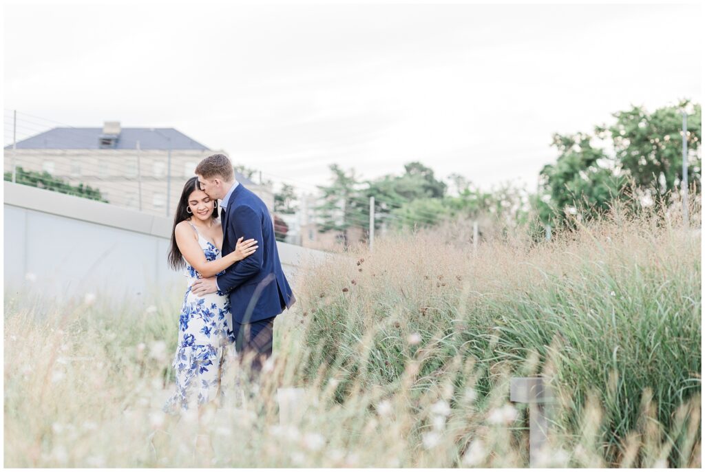Formal engagement photo ideas in Washington DC gardens at the Kennedy Center
