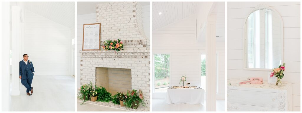 Rose Room at Ivy Rose Barn featuring white shiplap walls, vintage décor, and floral detail
