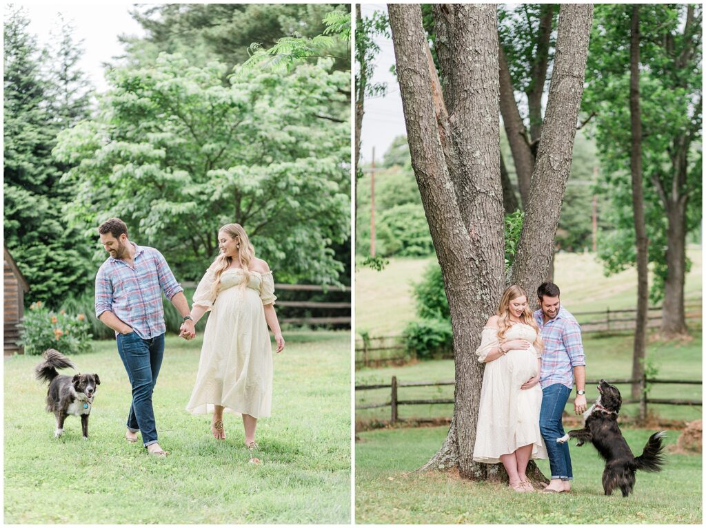 Outdoor maternity session with their dog, in Gaithersburg, MD with parents expecting twin girls, photographed by a Maryland maternity photographer.