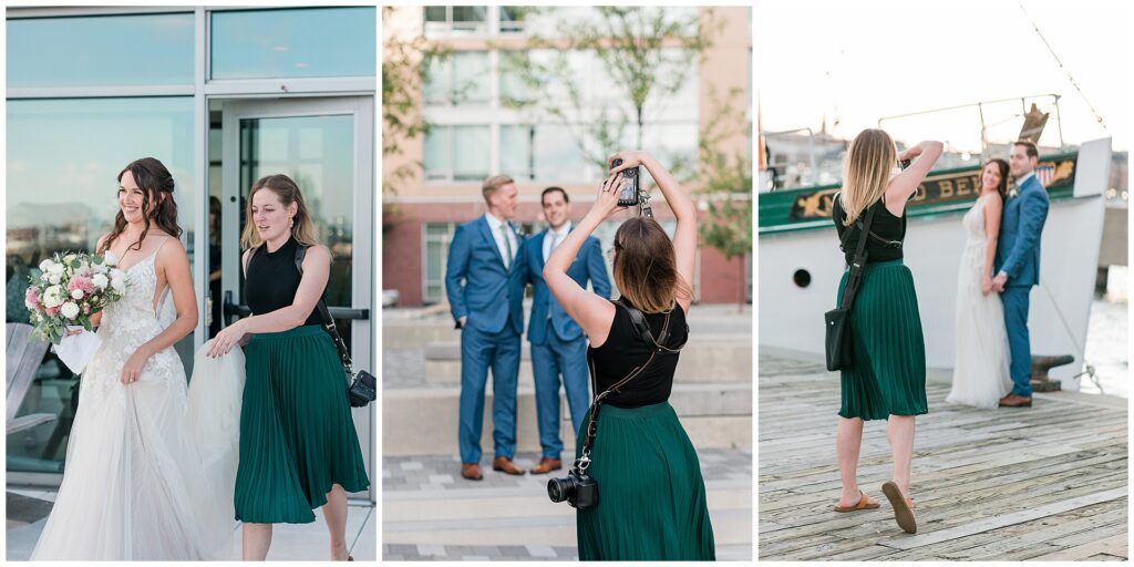 Photographer in action throughout the wedding day, capturing portraits and guiding timeline flow to illustrate full photo coverage from prep to sunset
