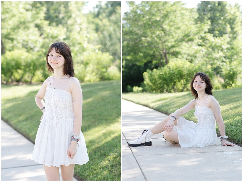 A senior from Atholton high school takes her senior photos in Maple Lawn, Fulton Maryland