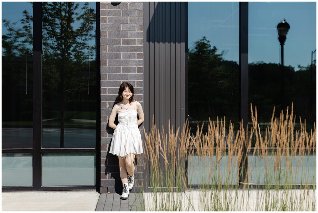 A senior from Atholton high school takes her senior photos in Maple Lawn, Fulton Maryland