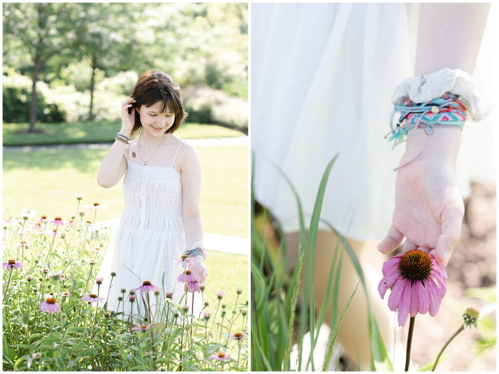 A senior from Atholton high school takes her senior photos in Maple Lawn, Fulton Maryland in a field of wildflowers