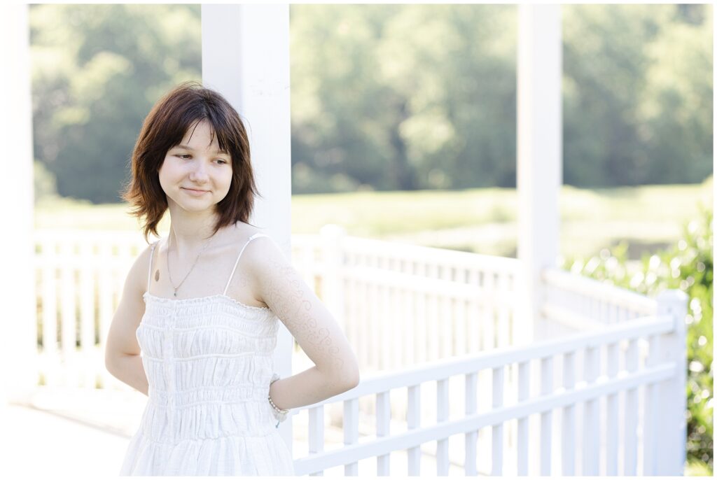 A senior from Atholton high school takes her senior photos in Maple Lawn, Fulton Maryland