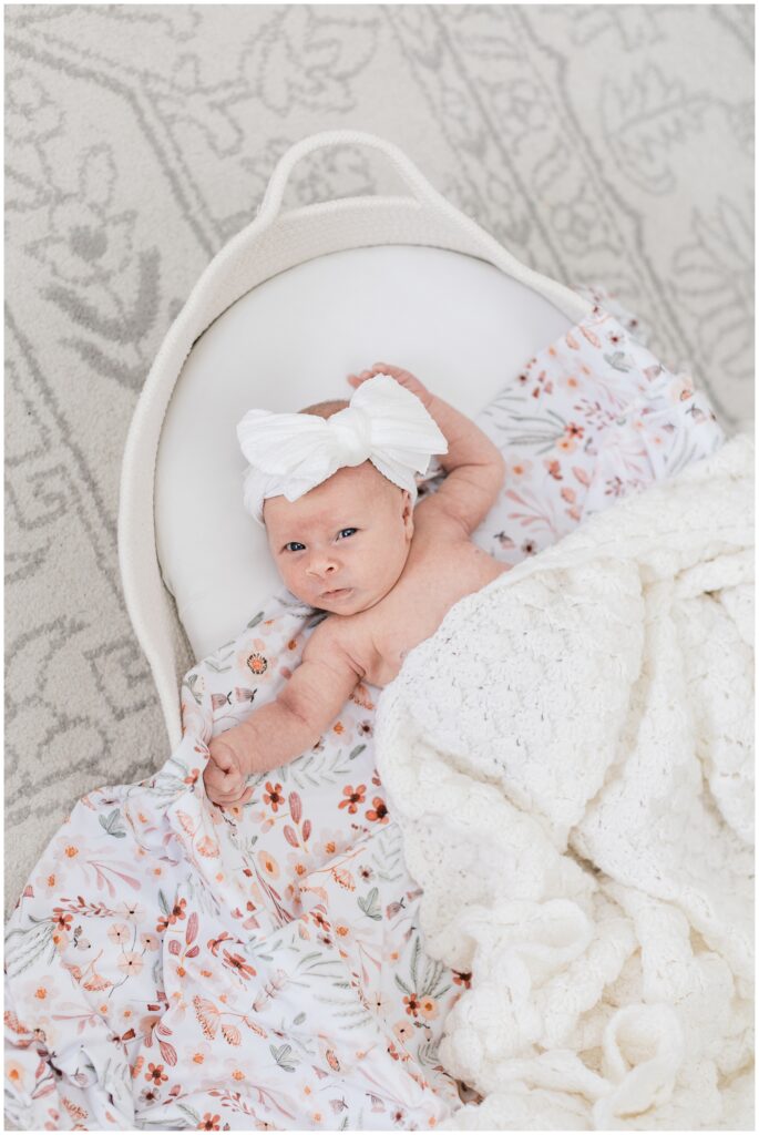 Natural light newborn portrait captured at home in Old Town Alexandria