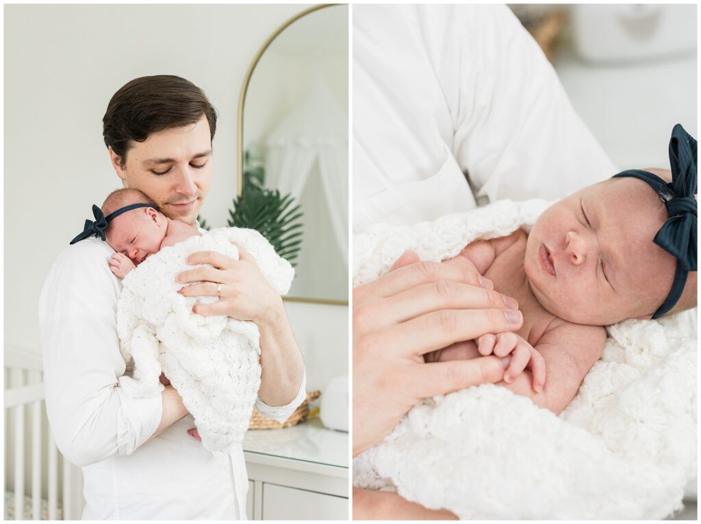 Dad during in-home newborn session with family in Alexandria, Virginia