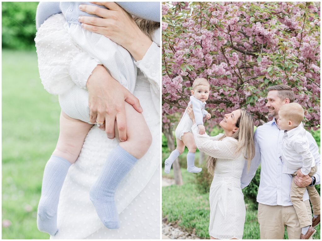 Howard County family photography with young children under cherry blossoms