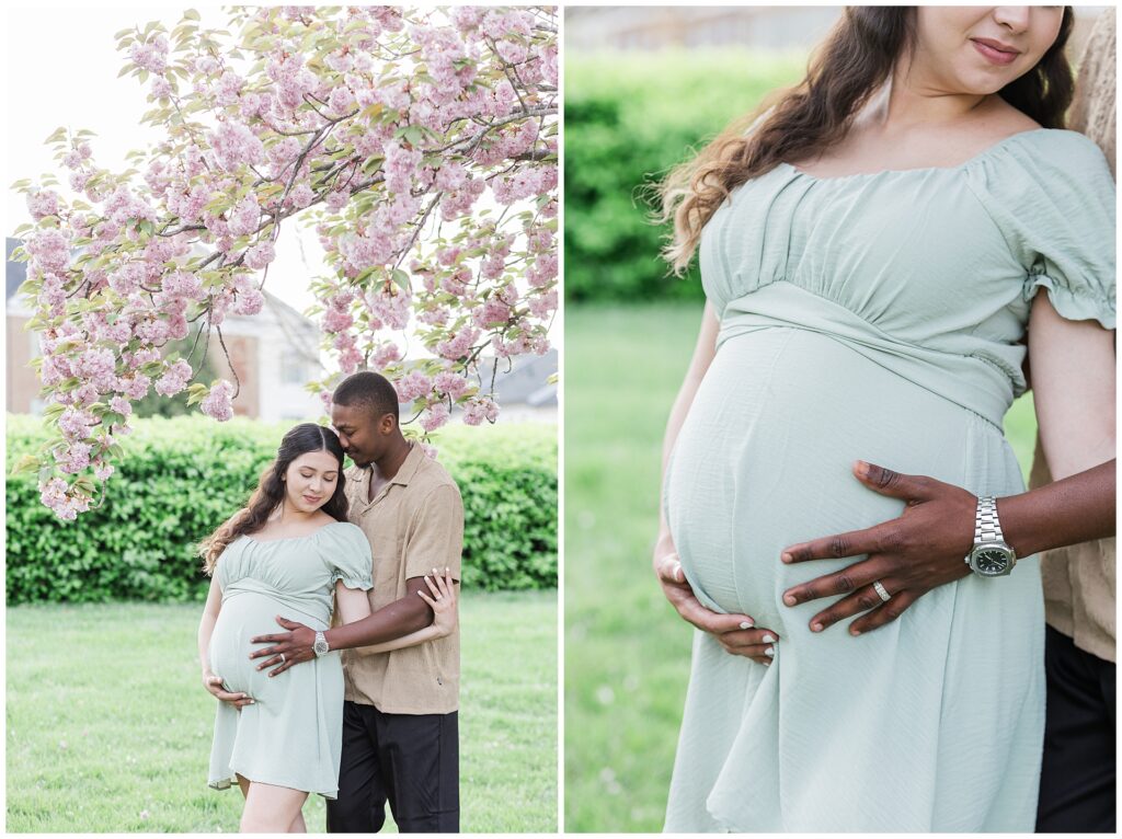Howard County maternity photographer capturing pregnancy in spring bloom