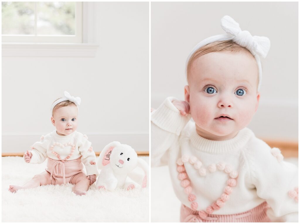 Baby during a milestone family session in Gaithersburg, Maryland, photographed by a Montgomery County family photographer.