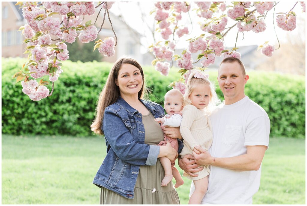 Family photo session in Maple Lawn Maryland with toddler and baby