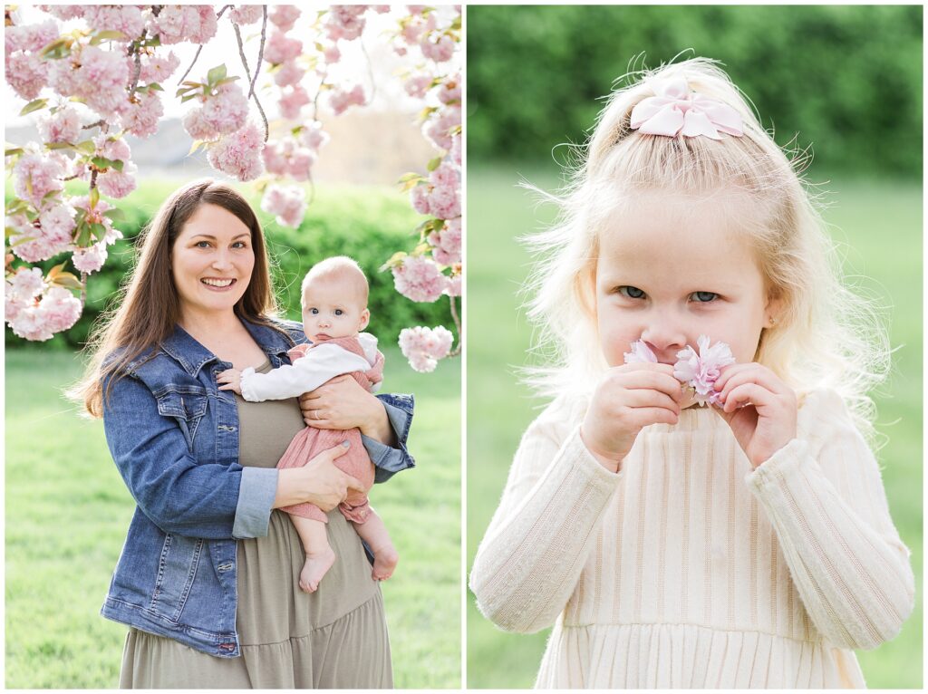 Spring mini session in Maryland featuring family with toddler and infant