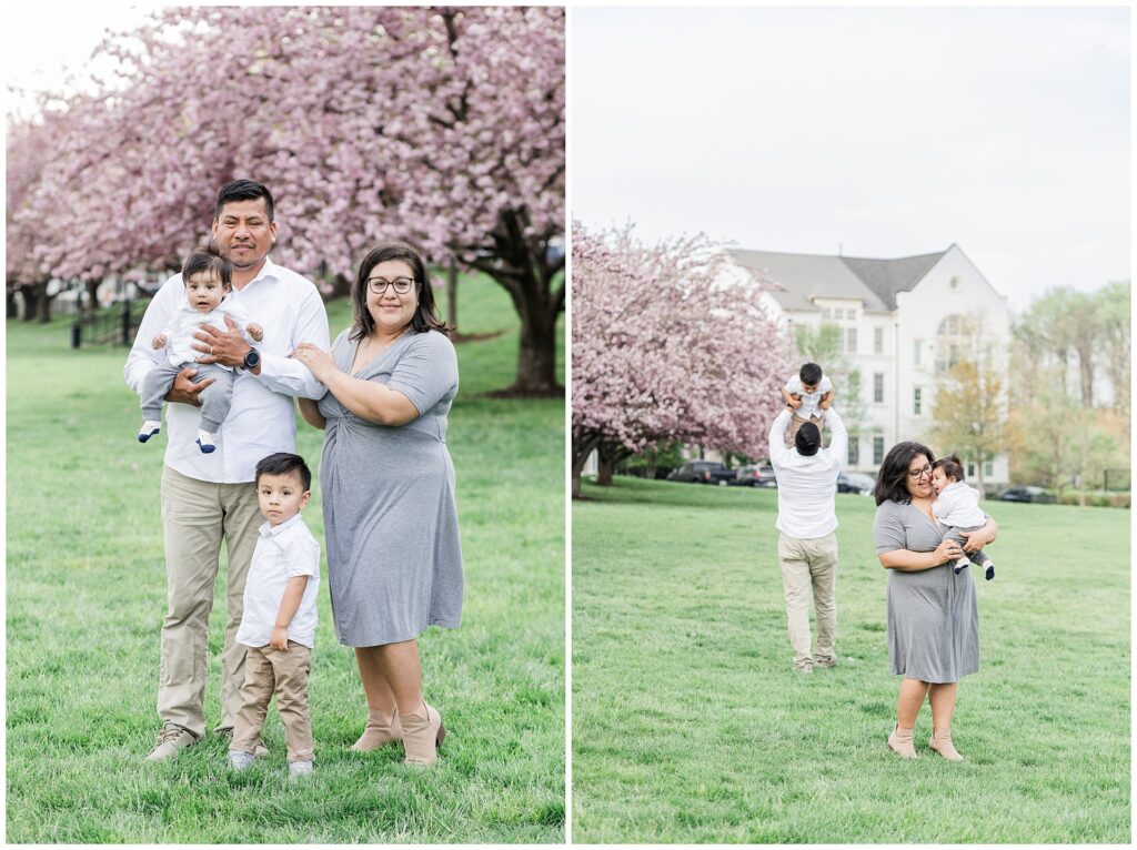 Latino family photo session in Maple Lawn Maryland with toddler and baby