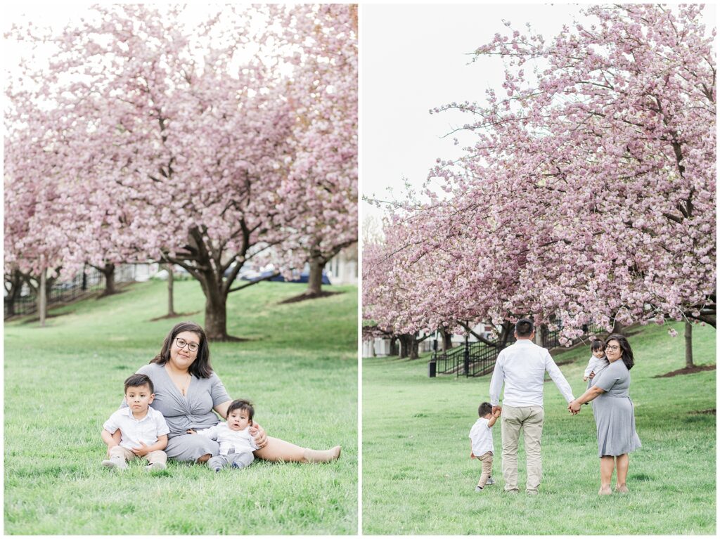 Spring mini session in Maryland featuring family with toddler and infant