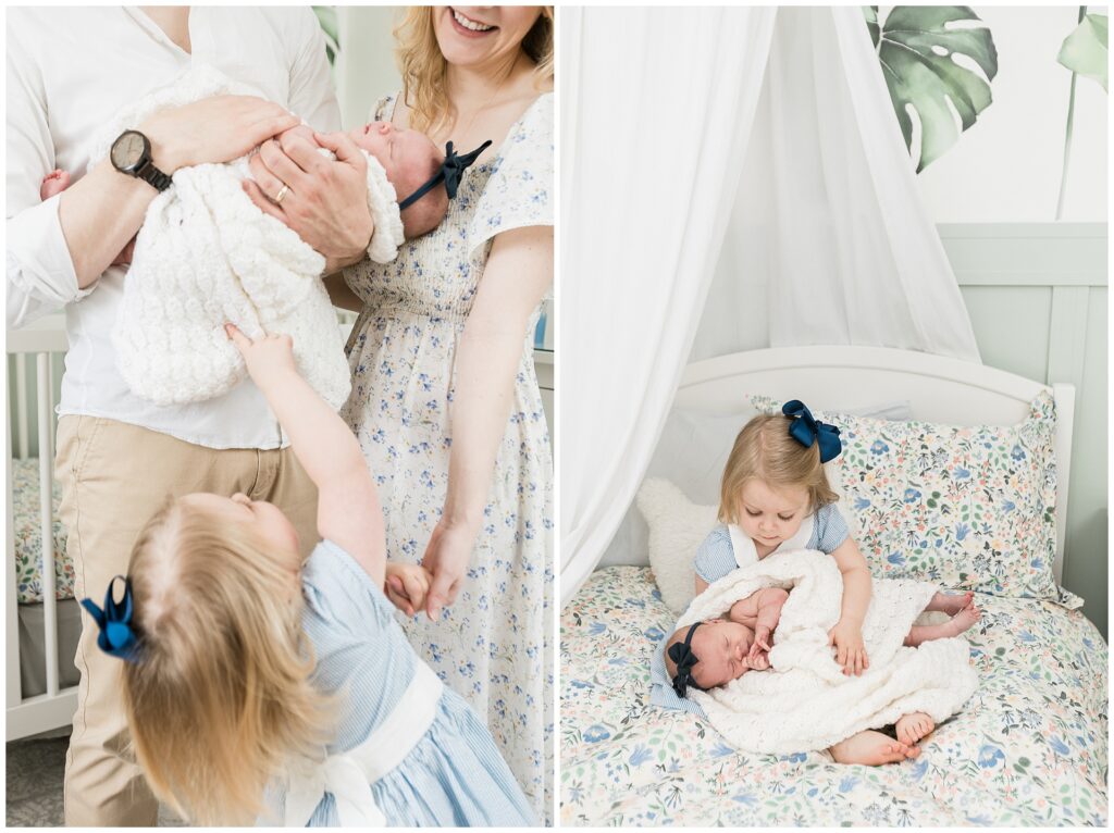 Big sister joins newborn session in family’s Alexandria home