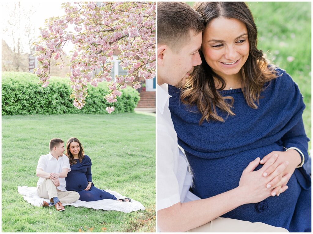 Maryland maternity mini session with cherry blossoms in Howard County