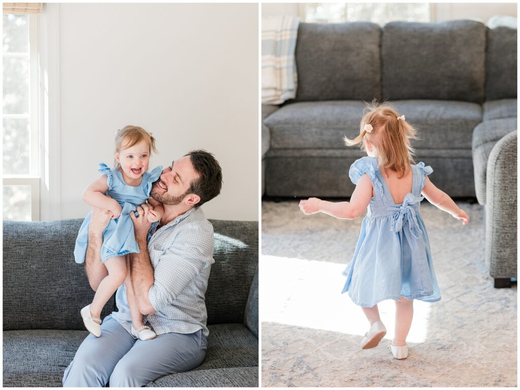 Dad and daughter during an in-home maternity session in Gaithersburg Maryland