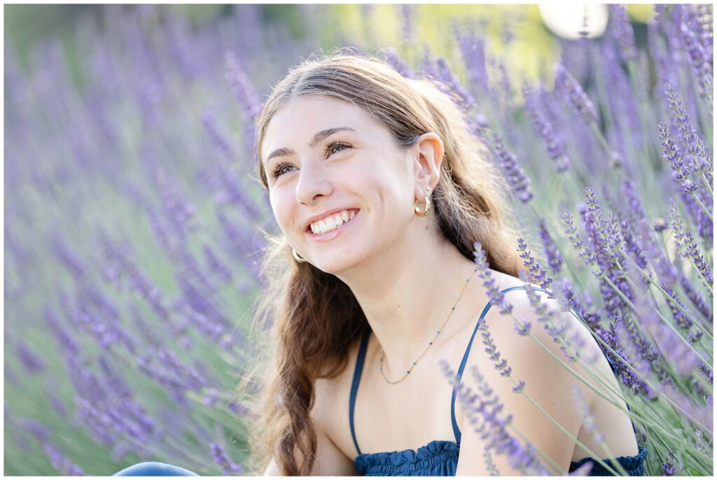 Maryland lavender mini session with teenager. Image is senior portrait like.