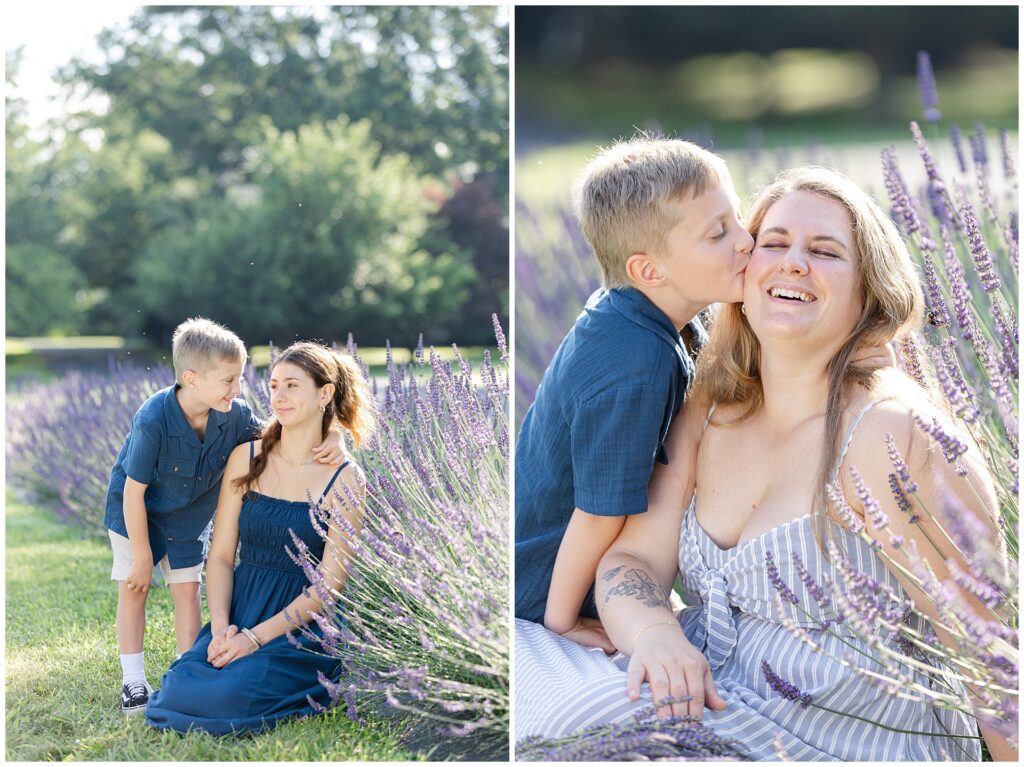 Summer family portraits in a lavender field with preteen and younger child
