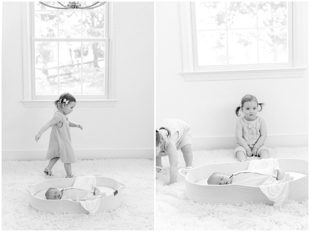 newborn photo session with siblings in Montgomery County Maryland