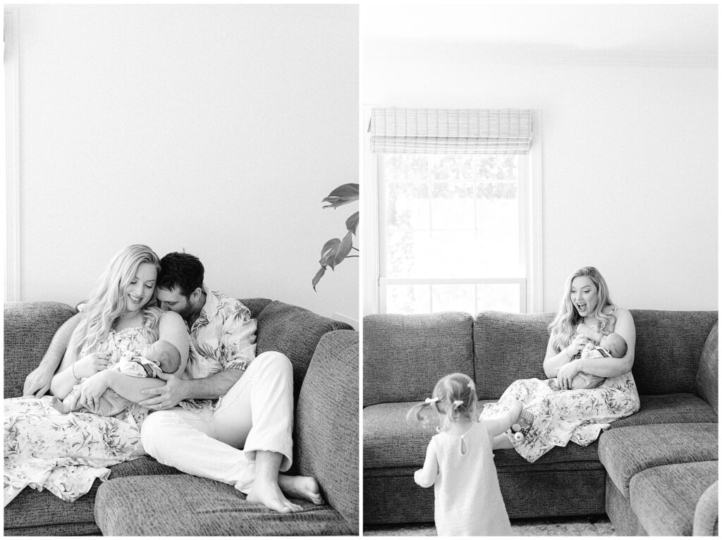 family newborn photography session in Montgomery County home with sibling