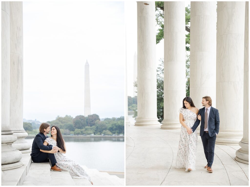 Elegant engagement portraits captured across Washington DC monuments, illustrating how to plan a cinematic and timeless engagement session.