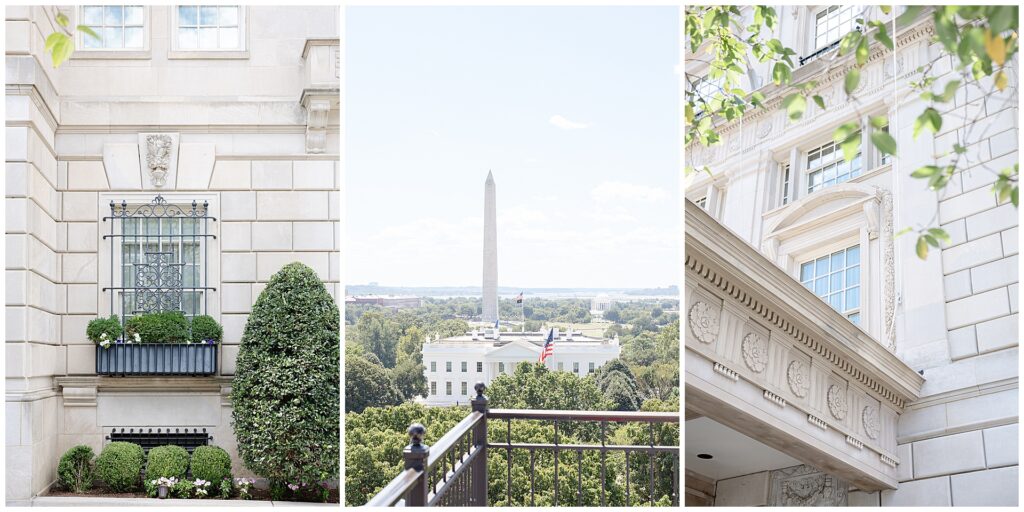 Architectural exterior of the Hay-Adams wedding venue, with views of the White House in Washington DC, featured in this wedding venue guide.