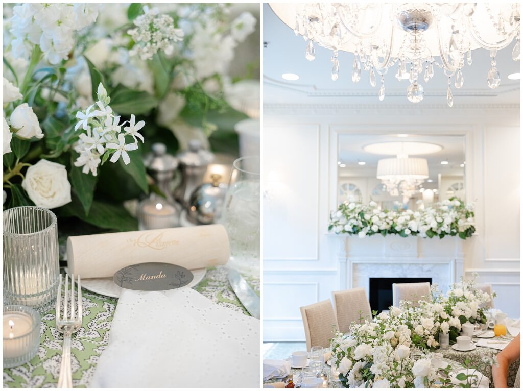 Lafayette Restaurant private dining room at the Hay-Adams in Washington DC set for a bridal shower