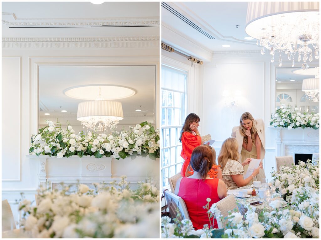 Baby shower setup in the Lafayette Restaurant private dining room at the Hay-Adams in Washington DC