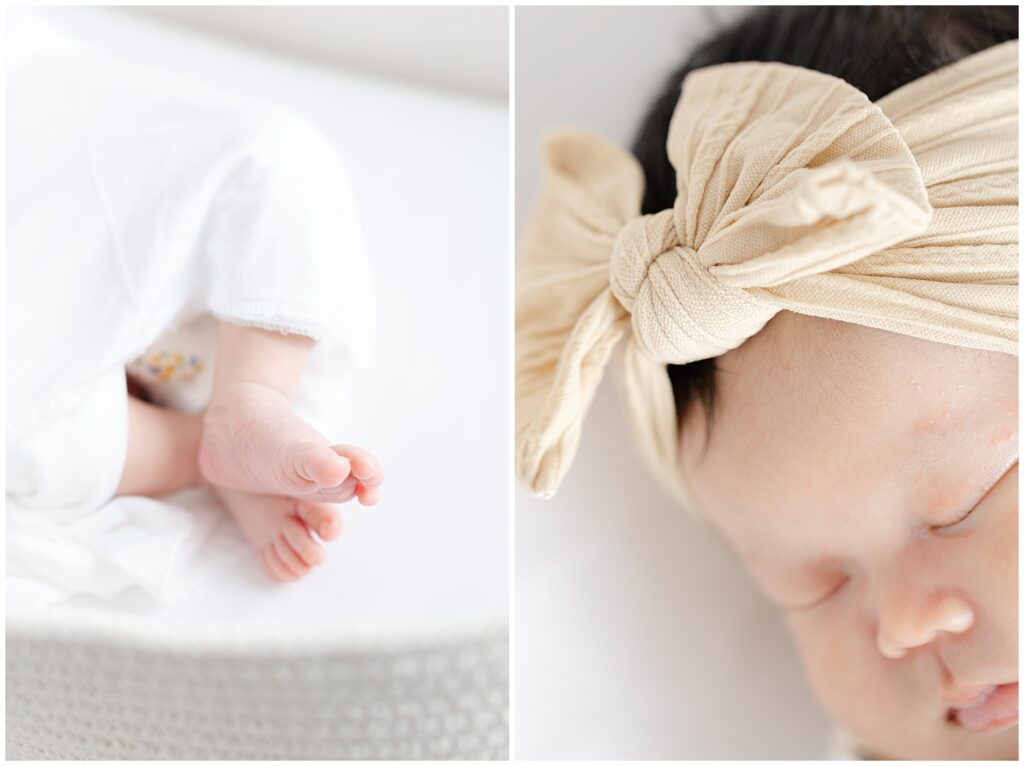 Lifestyle in-home newborn session in Ashburn Virginia featuring close ups of the baby details