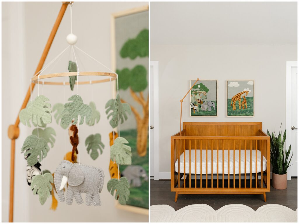Safari themed nursery featuring West Elm dresser and crib